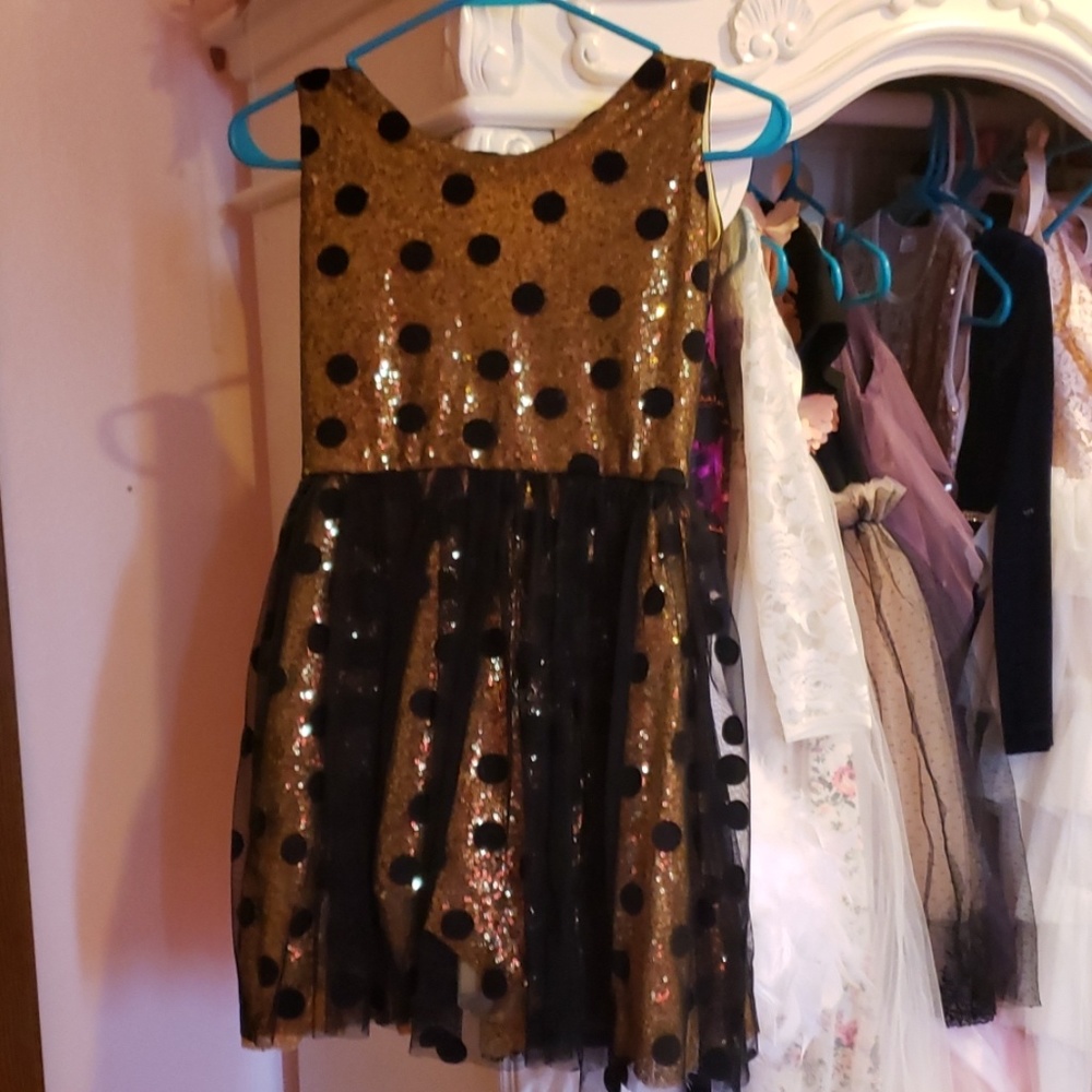 Girls Black and Gold Sequin Dress